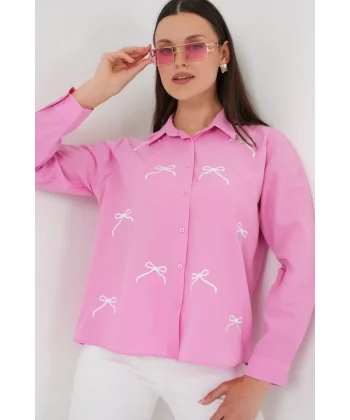 Fiyonk Detay Gömlek 20311 - Pembe