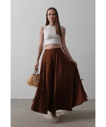 Fiyonk Kloş Etek - Kahve