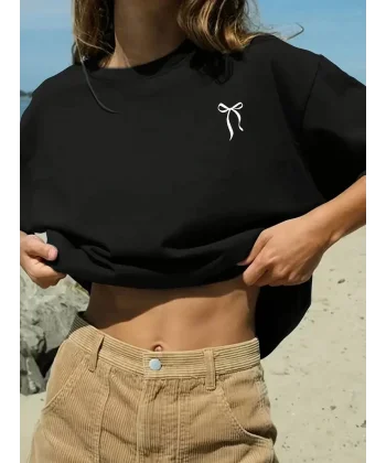 fiyonk Ön Arka baskılı siyah oversize unisex Kısa Kol t-shirt- Siyah