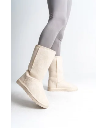 FREYA Bağcıksız Düz Taban İçi Kürklü Süet Kadın Bot  SKT - Krem