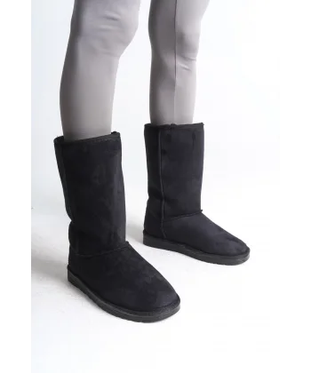 FREYA Bağcıksız Düz Taban İçi Kürklü Süet Kadın Bot  SST - Siyah