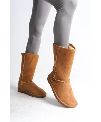 FREYA Bağcıksız Düz Taban İçi Kürklü Süet Kadın Bot  STT - Taba