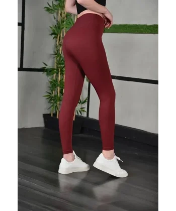Full Likra Extra Toparlayıcı Yüksek Bel Dar Kalıp Günlük Spor Tayt - Bordo