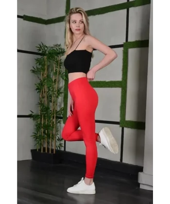 Full Likra Extra Toparlayıcı Yüksek Bel Dar Kalıp Günlük Spor Tayt - Kırmızı