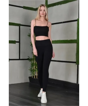 Full Likra Extra Toparlayıcı Yüksek Bel Dar Kalıp Günlük Spor Tayt - Siyah