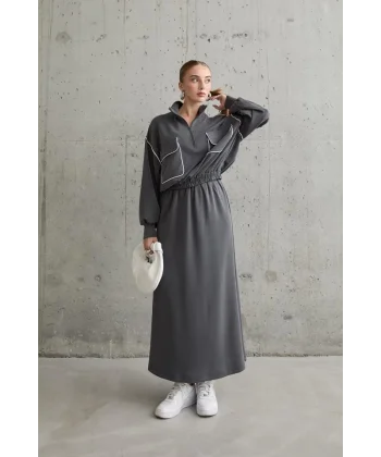 Füme Biyeli Sweatshirt Ve Etek Takım