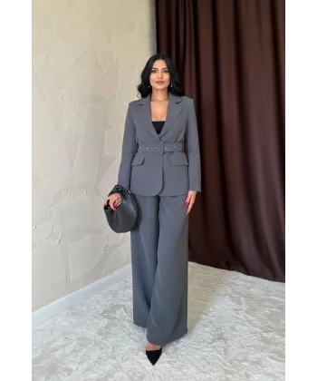 Füme Cep Kapaklı Ve Kemerli Ceket