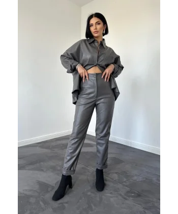 Füme Deri Gömlek Ve Pantolon Takım