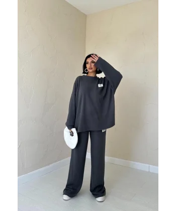 Füme Klasik Fitilli Kazak Ve Pantolon Takım