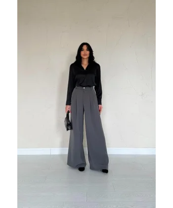 Füme Pileli Comfort Pantolon