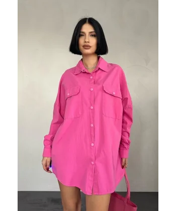 Fuşya Çift Cep Kapaklı Çıtçıtlı Gömlek