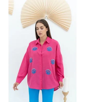 Fuşya Deniz Kabuk Desenli Gömlek