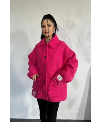 Fuşya Etiketli Pile Detaylı Ceket