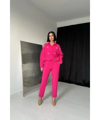 Fuşya Gömleği Taşlı Fitilli Takım