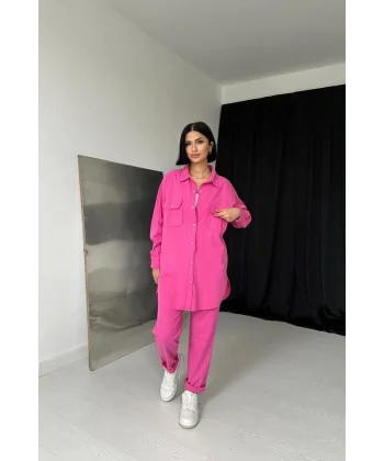 Fuşya Gömlek Ve Çıtçıtlı Pantolon Takım