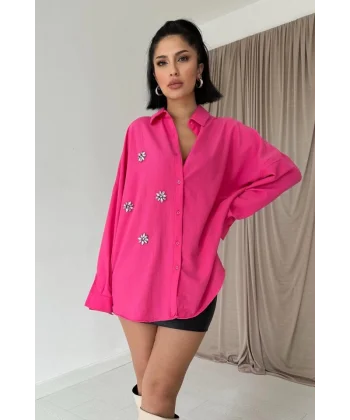 Fuşya Klasik Kalıp El İşlemeli Gömlek