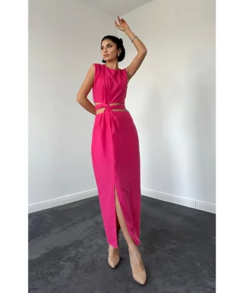 Fuşya Kuşaklı Crop Ve Etek Takım