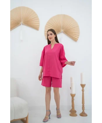 Fuşya Şort Ve Üst Takım
