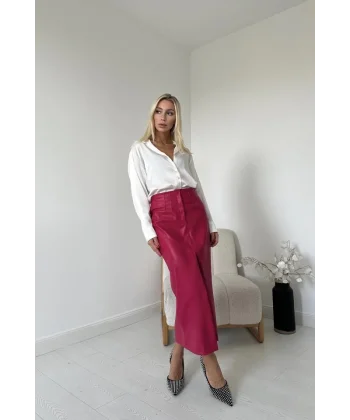 Fuşya Yırtmaçlı Süs Patlı Etek