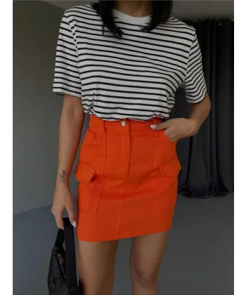 GABARDİN KIA ETEK CEP DETAYI  Turuncu