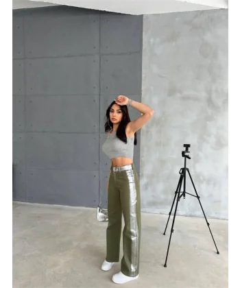 GABARDİN PALAZZO PANTOLON - Haki