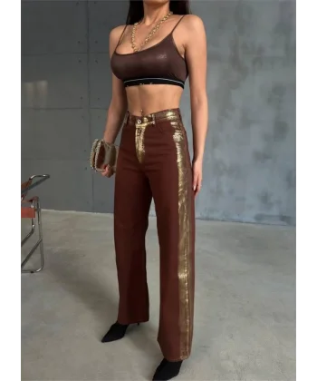 GABARDİN PALAZZO PANTOLON  Kahverengi