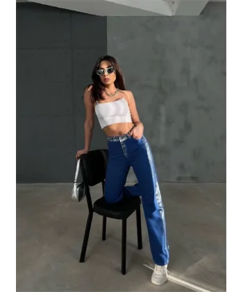 GABARDİN PALAZZO PANTOLON  Mavi