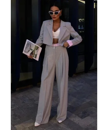 Garni Detaylı Crop Ceketli Takım 10075