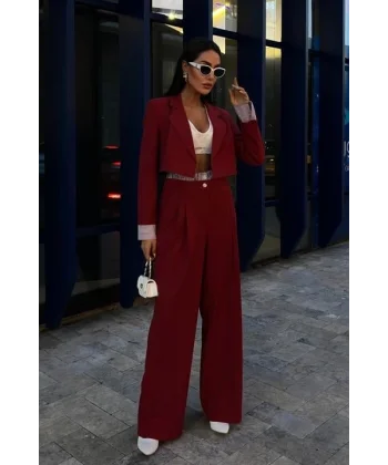 Garni Detaylı Crop Ceketli Takım 10075