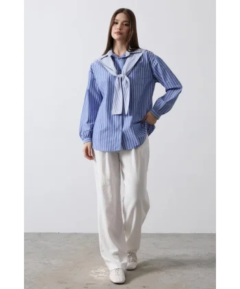 Garni Detaylı Gömlek  acivert