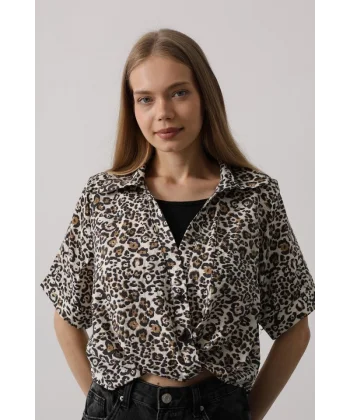 Garnili Leopar Desen Gömlek - Leopar