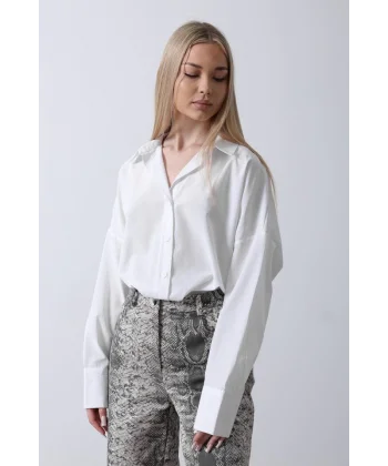 Geniş anşet Detaylı Gömlek  Beyaz
