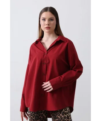 Geniş Manşet Detaylı Gömlek - Bordo