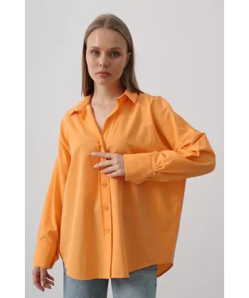 Geniş Manşet Detaylı Gömlek - Kavun