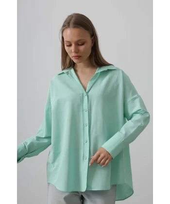 Geniş Manşet Detaylı Gömlek - Mint