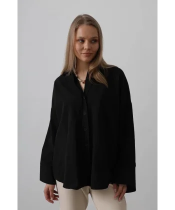 Geniş Manşet Detaylı Gömlek - Siyah