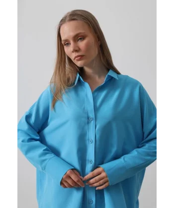 Geniş Manşet Detaylı Gömlek - Turkuaz