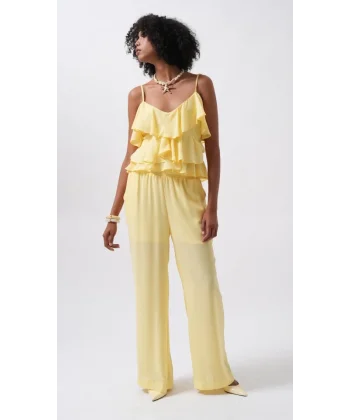 Geniş Paça Astarlı Tül Pantolon