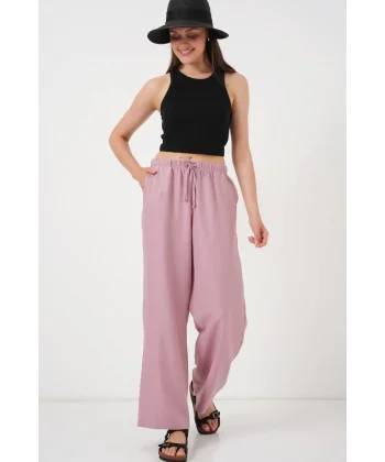 Geniş Paça Keten Pantolon 6735 - Gül Kurusu
