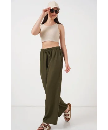 Geniş Paça Keten Pantolon 6735 - Haki