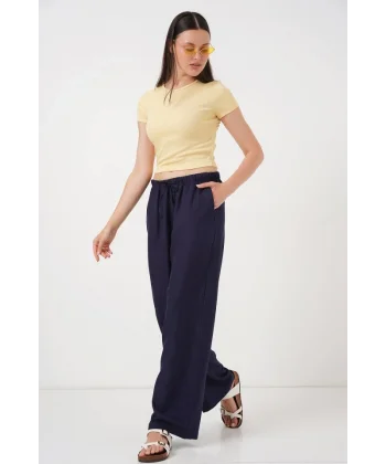 Geniş Paça Keten Pantolon 6735 - Lacivert