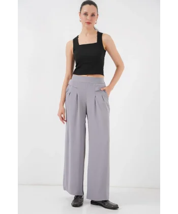Geniş Paça Pileli Pantolon 6718 - Gri