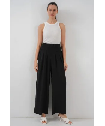 Geniş Paça Pileli Pantolon 6718 - Siyah