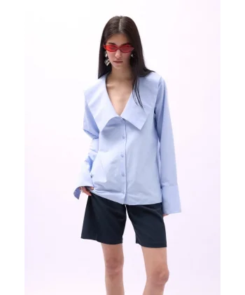 Geniş Yaka Volan Kol Gömlek