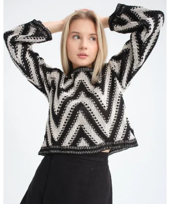 Geometrik Desen Salaş Triko Kazak