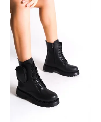 GINA Bağcıklı Fermuarlı Ortopedik Taban Çantalı Kadın Bot CST - Siyah