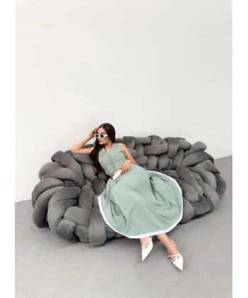 Gi̇o Çi̇zgi̇li̇ Garni̇li̇ Mi̇di̇ Etek Yelek Takim