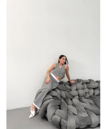 Gi̇o Çi̇zgi̇li̇ Garni̇li̇ Mi̇di̇ Etek Yelek Takim