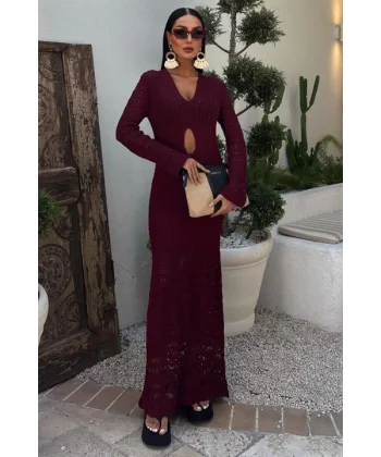 Göbek Dekolteli Ajurlu Elbise 2835