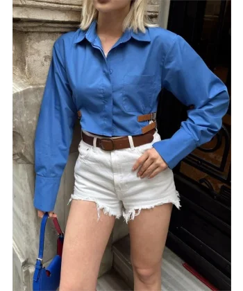 GÖEK POPİN CROP YAN ÇİFT KEER DETAYI  avi